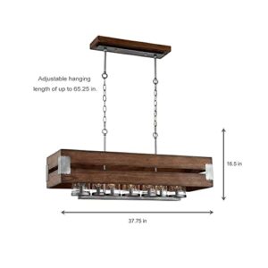 Home Decorators Collection Ackwood Collection 7-Light Dark Wood Rectangular Chandelier with Clear Seeded Glass Shades