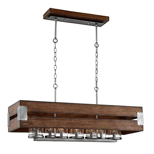 Home Decorators Collection Ackwood Collection 7-Light Dark Wood Rectangular Chandelier with Clear Seeded Glass Shades