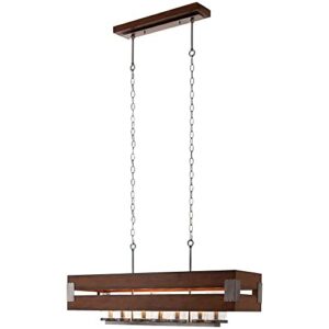 Home Decorators Collection Ackwood Collection 7-Light Dark Wood Rectangular Chandelier with Clear Seeded Glass Shades