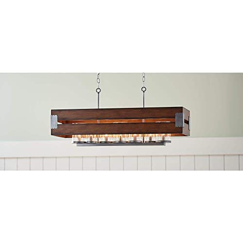 Home Decorators Collection Ackwood Collection 7-Light Dark Wood Rectangular Chandelier with Clear Seeded Glass Shades