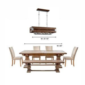 Home Decorators Collection Ackwood Collection 7-Light Dark Wood Rectangular Chandelier with Clear Seeded Glass Shades