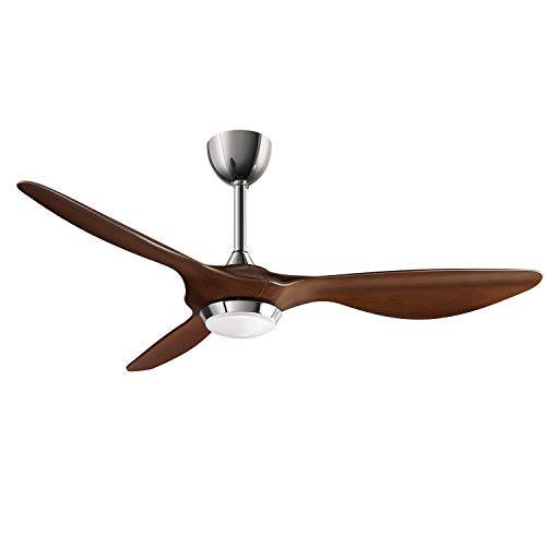 reiga 52-in Brown Modern Ceiling Fan with 3 Wood Grain Color Blades Dimmable LED Lights Remote Control Reversible ETL DC Motor, Timer, Silent Ceiling Fans for Living Room, Farmhouse, Garage