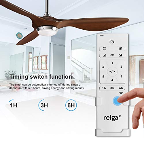 reiga 52-in Brown Modern Ceiling Fan with 3 Wood Grain Color Blades Dimmable LED Lights Remote Control Reversible ETL DC Motor, Timer, Silent Ceiling Fans for Living Room, Farmhouse, Garage