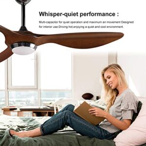 reiga 52-in Brown Modern Ceiling Fan with 3 Wood Grain Color Blades Dimmable LED Lights Remote Control Reversible ETL DC Motor, Timer, Silent Ceiling Fans for Living Room, Farmhouse, Garage