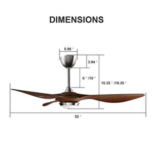 reiga 52-in Brown Modern Ceiling Fan with 3 Wood Grain Color Blades Dimmable LED Lights Remote Control Reversible ETL DC Motor, Timer, Silent Ceiling Fans for Living Room, Farmhouse, Garage