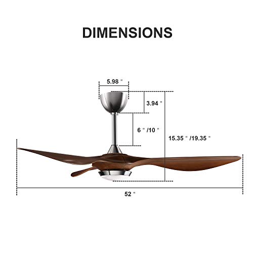 reiga 52-in Brown Modern Ceiling Fan with 3 Wood Grain Color Blades Dimmable LED Lights Remote Control Reversible ETL DC Motor, Timer, Silent Ceiling Fans for Living Room, Farmhouse, Garage