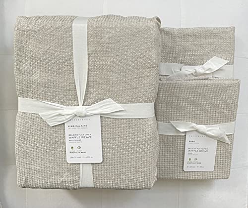 Pottery Barn Belgian Flax Linen Waffle Duvet Cover King/California King & Two Euro Shams ~Flax