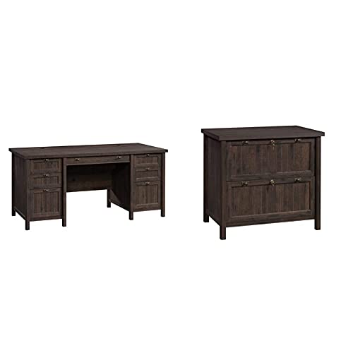 Sauder Costa Executive Desk, W 65.118 X D 29.528 X H 30.00, Coffee Oak Finish & Costa Lateral File, Coffee Oak Finish