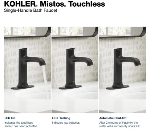 Kohler Mistos Battery Powered Touchless Single Hole Bathroom Faucet in Matte Black