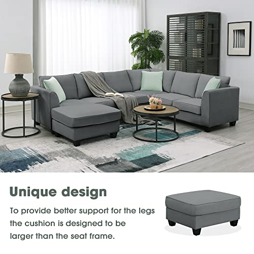 Flieks Modern Upholstered Living Room Sectional Sofa, L Shape Furniture Couch with 3 Pillows, Grey