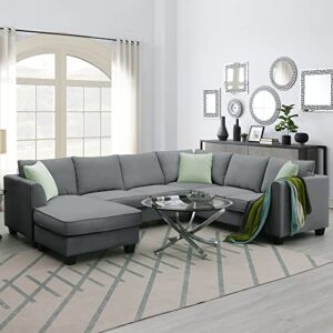 Flieks Modern Upholstered Living Room Sectional Sofa, L Shape Furniture Couch with 3 Pillows, Grey