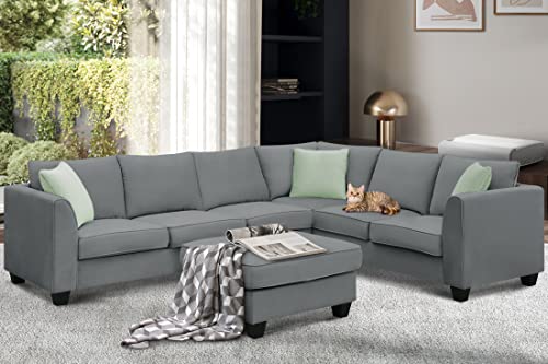 Flieks Modern Upholstered Living Room Sectional Sofa, L Shape Furniture Couch with 3 Pillows, Grey