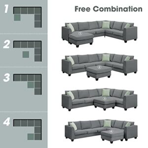 Flieks Modern Upholstered Living Room Sectional Sofa, L Shape Furniture Couch with 3 Pillows, Grey