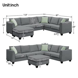 Flieks Modern Upholstered Living Room Sectional Sofa, L Shape Furniture Couch with 3 Pillows, Grey