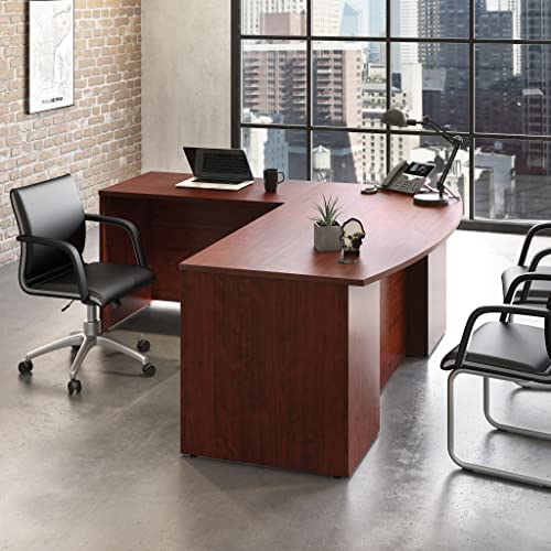 Sauder Affirm 72" x 78" Bowfront Executive L-Desk Combo, L: 71.10" x W: 35.43" x H: 29.29", Classic Cherry Finish