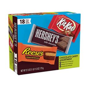 reese’s, hershey’s and kit kat milk chocolate assortment full size, easter candy bars variety pack, 27.3 oz (18 count)