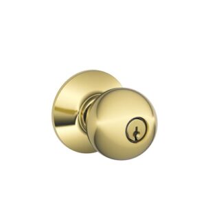 schlage f51a orb 605 orbit knob keyed entry lock, bright brass