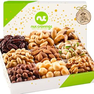 mixed nuts gift basket in white gold box (9 assortments) purim mishloach manot gourmet food bouquet arrangement platter, birthday care package, healthy kosher snack tray, her him women men