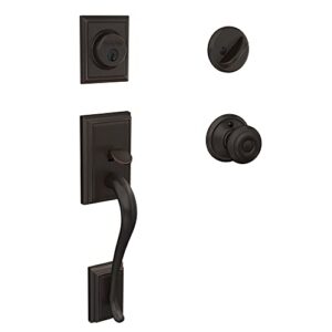 schlage f60 v add 716 geo addison front entry handleset with georgian knob, deadbolt keyed 1 side, aged bronze