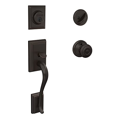 Schlage F60 V ADD 716 GEO Addison Front Entry Handleset with Georgian Knob, Deadbolt Keyed 1 Side, Aged Bronze