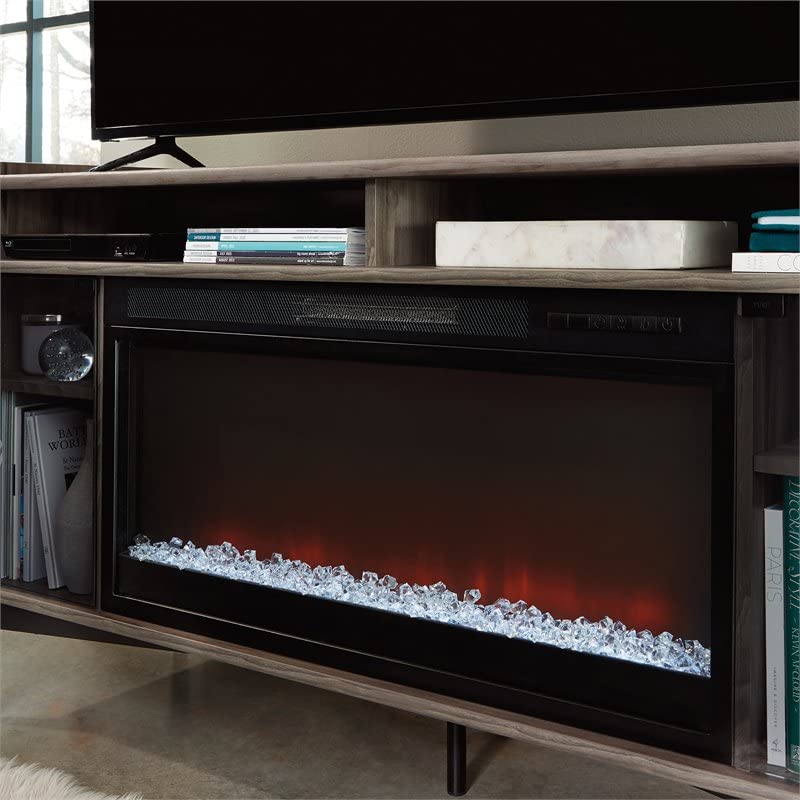 Sauder Harvey Park Fireplace TV Credenza with Glass Doors, Jet Acacia Finish