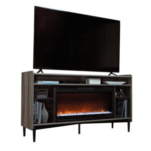 Sauder Harvey Park Fireplace TV Credenza with Glass Doors, Jet Acacia Finish