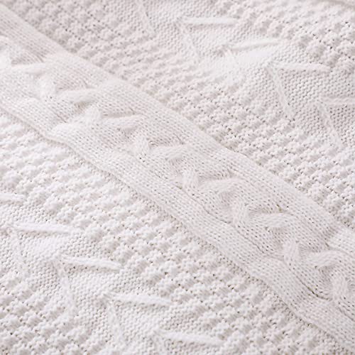 Longhui bedding Acrylic White Cable Knit Sherpa Throw Blanket – Thick, Soft, Big, Cozy Ivory White Knitted Fleece Blankets for Couch, Sofa, Bed – Large 60 x 80 Inches Ivory White Coverlet, 5.2 Pounds