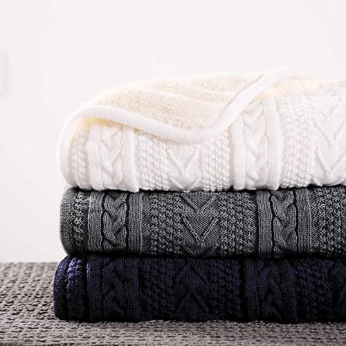 Longhui bedding Acrylic White Cable Knit Sherpa Throw Blanket – Thick, Soft, Big, Cozy Ivory White Knitted Fleece Blankets for Couch, Sofa, Bed – Large 60 x 80 Inches Ivory White Coverlet, 5.2 Pounds