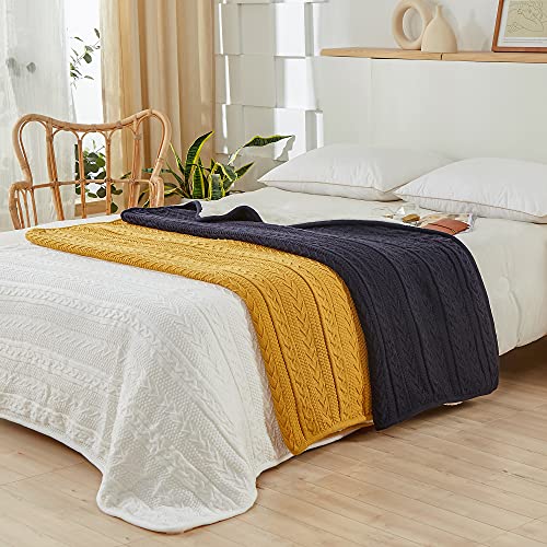 Longhui bedding Acrylic White Cable Knit Sherpa Throw Blanket – Thick, Soft, Big, Cozy Ivory White Knitted Fleece Blankets for Couch, Sofa, Bed – Large 60 x 80 Inches Ivory White Coverlet, 5.2 Pounds