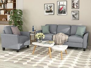 harper & bright designs living room furniture set single armrest sofa and 3-seat sofa linen fabric upholstered sofa set, grey