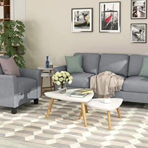 Harper & Bright Designs Living Room Furniture Set Single Armrest Sofa and 3-Seat Sofa Linen Fabric Upholstered Sofa Set, Grey