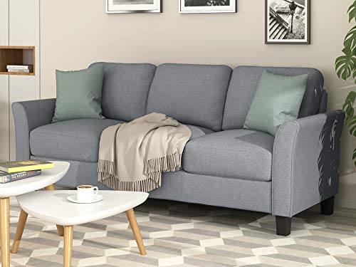 Harper & Bright Designs Living Room Furniture Set Single Armrest Sofa and 3-Seat Sofa Linen Fabric Upholstered Sofa Set, Grey