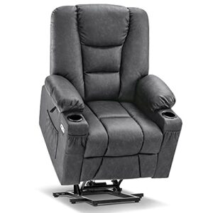 mcombo power lift recliner chair with massage and heat for elderly, extended footrest, 3 positions, lumbar pillow, cup holders, usb ports, faux leather 7519 (medium, dark grey)