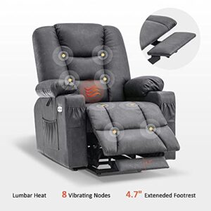 MCombo Power Lift Recliner Chair with Massage and Heat for Elderly, Extended Footrest, 3 Positions, Lumbar Pillow, Cup Holders, USB Ports, Faux Leather 7519 (Medium, Dark Grey)