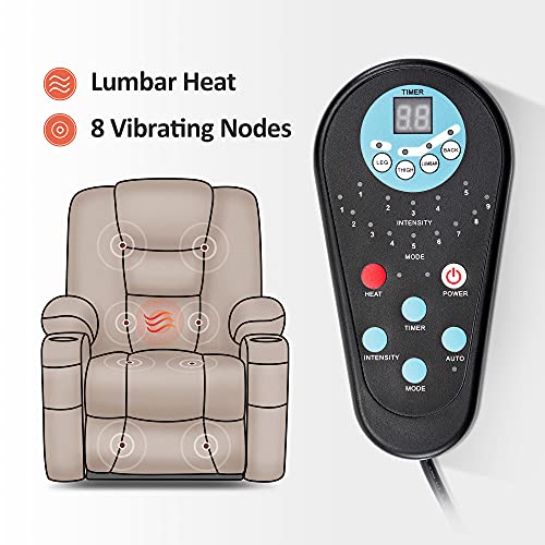 MCombo Power Lift Recliner Chair with Massage and Heat for Elderly, Extended Footrest, 3 Positions, Lumbar Pillow, Cup Holders, USB Ports, Faux Leather 7519 (Medium, Dark Grey)