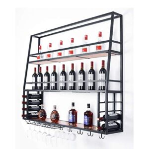 home kitchen wine racks creative wine rack furnishing articles suspension iron wood wine holder displayrack wine bottle decoration wine racks (color : black, size : 150cm)
