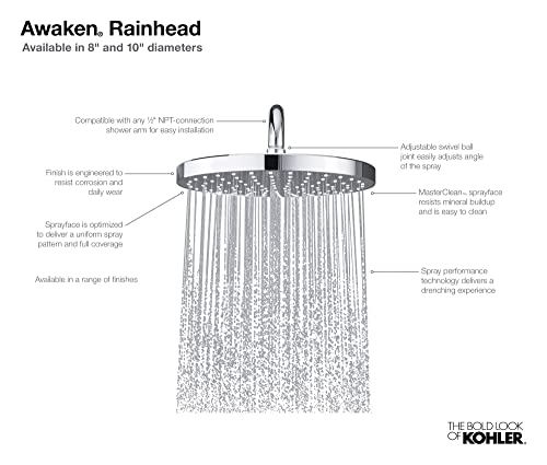 Kohler 76464-Y-BL 8" Awaken RAINHEAD, Matte Black