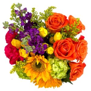 OVERNIGHT DELIVERY | Hugs and Kisses Flowers with Vase, Yellow, Orange and Green | Arabella Bouquets Fresh Cut Flowers