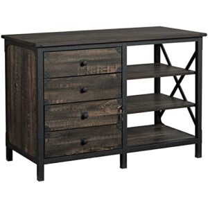 sauder steel river industrial metal & wood credenza with drawers, carbon oak finish