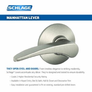 Schlage F40MNH619 Manhattan Privacy Lever, Satin Nickel