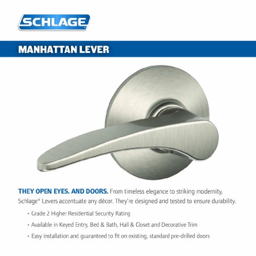 Schlage F40MNH619 Manhattan Privacy Lever, Satin Nickel