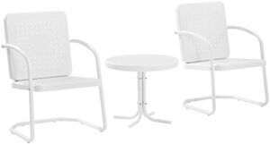 crosley furniture ko10019wh bates 3-piece retro metal outdoor seating set with side table and 2 chairs, white gloss and white satin