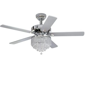 YITAHOME Chandelier Ceiling Fan with Remote, 52 Inch Crystal Fan Light, Indoor Fan Ceiling with 3 Speed, Silent Reversible Motor, Dual-sided Blades, Timer, Balance Kit - Chrome