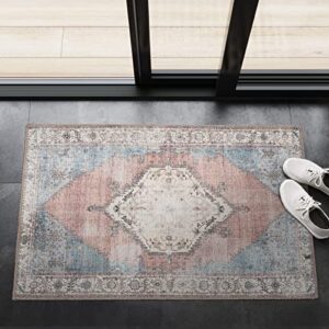 adiva rugs machine washable area rug with non slip backing for living room, bedroom, bathroom, kitchen, printed persian vintage home decor, floor decoration carpet mat (multi, 2′ x 3′)