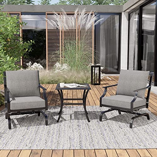 Grand patio 3 PCS Patio Furniture Set Outdoor Bistro Set Metal K/D Chat Set Rocking Chair with Gray Comfortable Cushions for Garden Lawn & Poolside