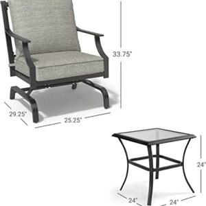 Grand patio 3 PCS Patio Furniture Set Outdoor Bistro Set Metal K/D Chat Set Rocking Chair with Gray Comfortable Cushions for Garden Lawn & Poolside