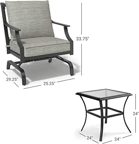 Grand patio 3 PCS Patio Furniture Set Outdoor Bistro Set Metal K/D Chat Set Rocking Chair with Gray Comfortable Cushions for Garden Lawn & Poolside