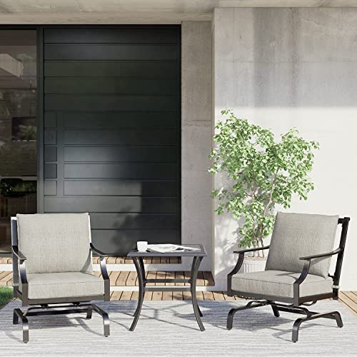 Grand patio 3 PCS Patio Furniture Set Outdoor Bistro Set Metal K/D Chat Set Rocking Chair with Gray Comfortable Cushions for Garden Lawn & Poolside