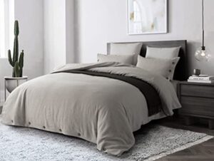 meadow park stone washed linen king duvet cover 3-pc set, oeko-tex certified, ultra-soft, machine washable, all season, natural color