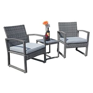 patiorama 3 pieces outdoor patio furniture set, outdoor wicker conversation set, patio rattan chair set, modern bistro set with coffee table, garden balcony backyard poolside (light gray)